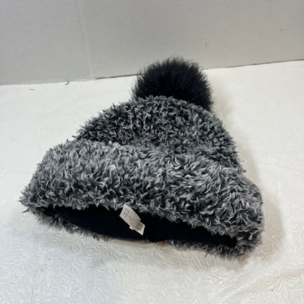 Aeropostale Black White Winter Beanie Hat Black Pom Pom Cotton Lining S/M